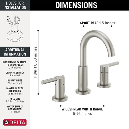Main product image of 35749LF-SS Nicoli 2 Handle Widespread Bathroom Faucet (Stainless)