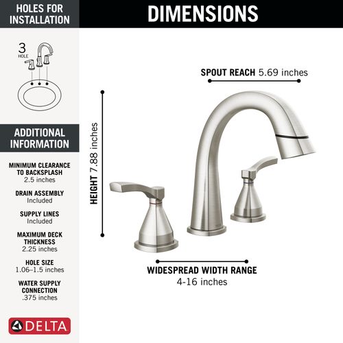 Main product image of Stryke Two Handle Widespread Pull Down Bathroom Faucet, 1.2 GPM (Lumicoat Stainless), 35775-SSPD-PR-DST