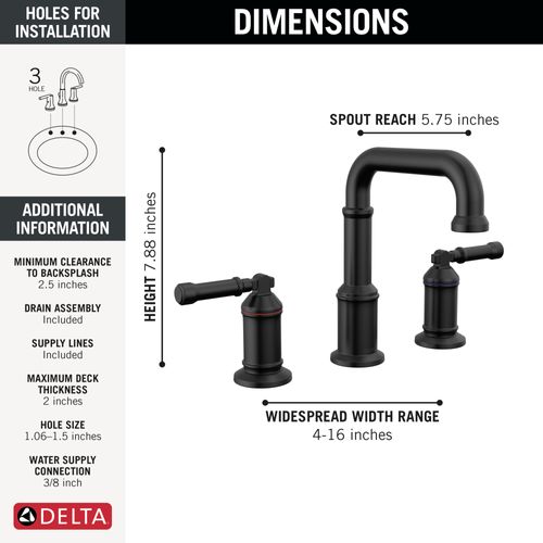 Main product image of Broderick Two Handle Widespread Bathroom Faucet, 1.2 GPM (Matte Black), 3584-BL-DST