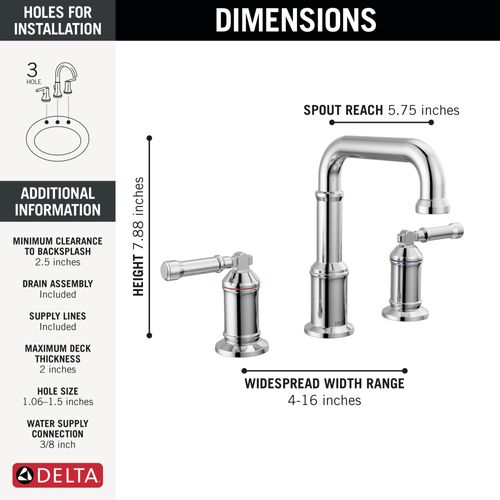 Main product image of Broderick Two Handle Widespread Bathroom Faucet, 1.2 GPM (Lumicoat Chrome), 3584-PR-DST