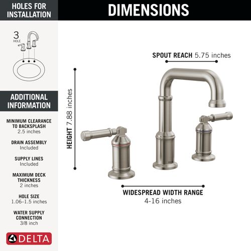 Main product image of Broderick Two Handle Widespread Bathroom Faucet, 1.2 GPM (Lumicoat Stainless), 3584-SS-PR-DST