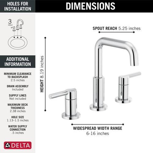 Main product image of 35849LF Nicoli 2 Handle Widespread Bathroom Faucet (Chrome)