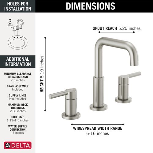 Main product image of 35849LF-SS Nicoli 2 Handle Widespread Bathroom Faucet (Stainless)