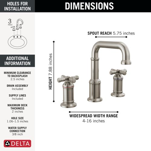 Main product image of Broderick Two Handle Widespread Bathroom Faucet, 1.2 GPM (Lumicoat Stainless), 3587-SS-PR-DST
