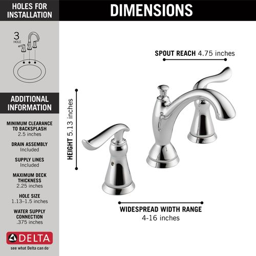 Main product image of Linden 2 Handle Widespread Bathroom Faucet (Chrome), 3594-MPU-DST