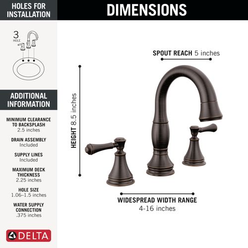 Main product image of Cassidy Two Handle Widespread Pull Down Bathroom Faucet, 1.2 GPM (Venetian Bronze), 3597-RBPD-DST