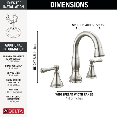 Main product image of Cassidy Two Handle Widespread Pull Down Bathroom Faucet, 1.2 GPM (Stainless), 3597-SSPD-DST