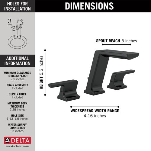 Main product image of Pivotal 2 Handle Widespread Bathroom Faucet (Matte Black), 3599LF-BLMPU