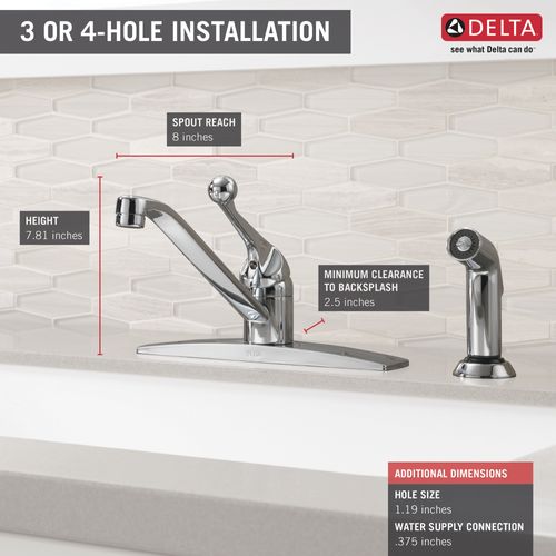 Main product image of Classic 4-Hole Single Handle Kitchen Faucet w/ Spray (Chrome)