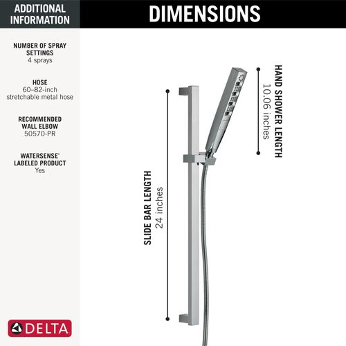 Main product image of H2Okinetic Hand Shower 1.75 GPM w/Slide Bar 4S, 1.75 GPM (Lumicoat Chrome), 51140-PR