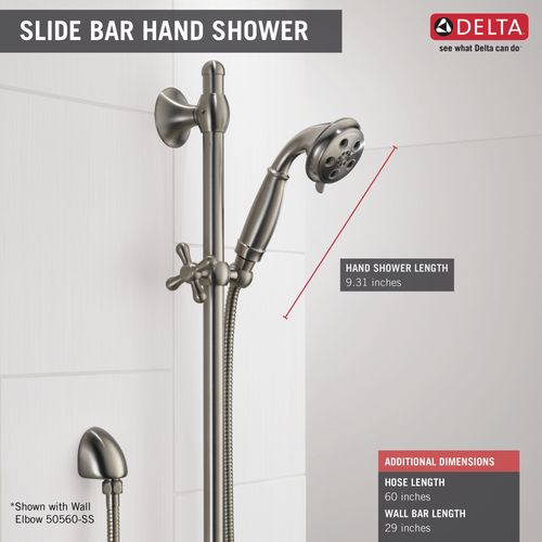 Main product image of H2OKinetic 3-Setting Slide Bar Hand Shower (Stainless), 51308-SS