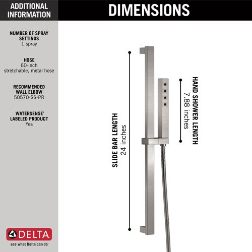 Main product image of H2OKinetic Single-Setting Slide Bar Hand Shower (Lumicoat Stainless), 51567-SS-PR
