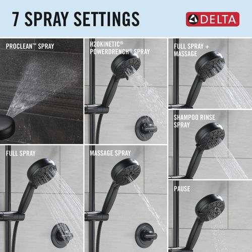 Main product image of 7-Setting Hand Shower w/ Slide Bar & Cleaning Spray (Matte Black), 51584-BL