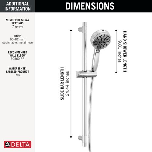 Main product image of 7-Setting Slide Bar Hand Shower with Cleaning Spray, 1.75 GPM (Lumicoat Chrome), 51584-PR