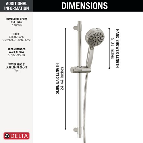 Main product image of 7-Setting Slide Bar Hand Shower with Cleaning Spray, 1.75 GPM (Lumicoat Stainless), 51584-SS-PR