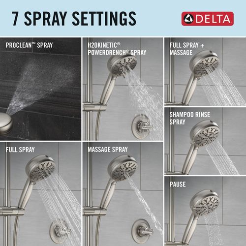 Main product image of 7-Setting Slide Bar Hand Shower with Cleaning Spray, 1.75 GPM (Lumicoat Stainless), 51584-SS-PR