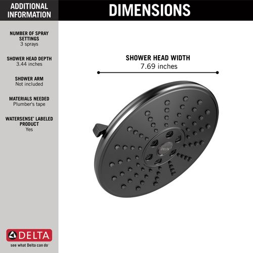 Main product image of 52688-BL H2OKinetic 3-Setting Raincan Shower Head (Matte Black)