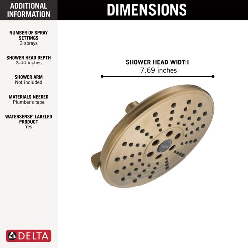 Main product image of H2Okinetic 3-Setting Raincan Shower Head, 1.75 GPM (Lumicoat Champagne Bronze), 52688-CZ-PR