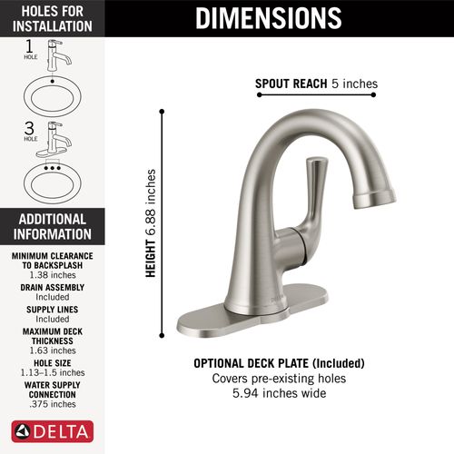 Main product image of Kayra Single Handle Bathroom Faucet (Stainless), 533LF-SSMPU