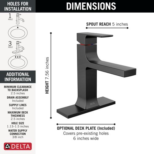 Main product image of Velum Single Handle Bathroom Faucet, 537-BLMPU-DST (Matte Black)