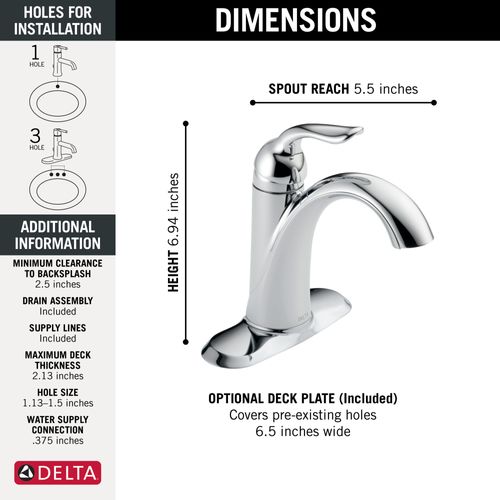 Main product image of Lahara Single Handle Bathroom Faucet (Chrome), 538-MPU-DST