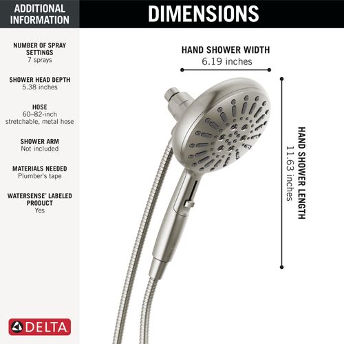 Main product image of 7-Setting SureDock Magnetic Hand Shower, 1.75 GPM (Lumicoat Stainless), 54910-SS-PR-PK