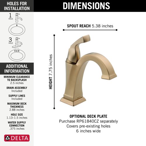 Main product image of Dryden Single Handle Bathroom Faucet (Champagne Bronze), 551-CZ-DST