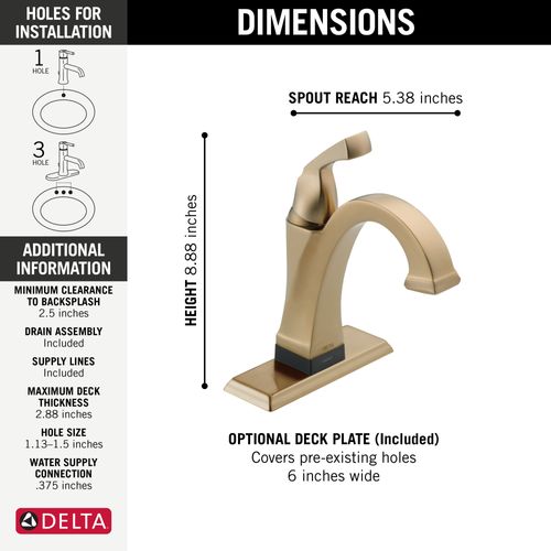 Main product image of Dryden Touch2O Bathroom Faucet w/ Touchless Technology (Champagne Bronze), 551T-CZ-DST