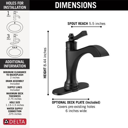 Main product image of Dorval Touch2O Bathroom Faucet w/ Touchless Technology (Matte Black), 556T-BL-DST