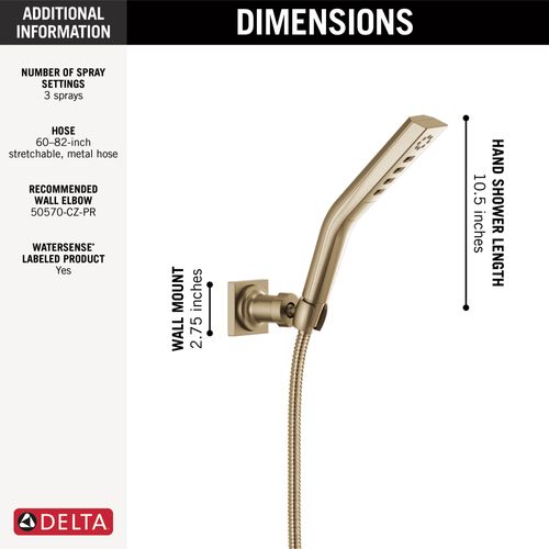 Main product image of H2O Hand Shower 1.75 GPM Wall-Mount 3S, 1.75 GPM (Lumicoat Champagne Bronze), 55799-CZ-PR