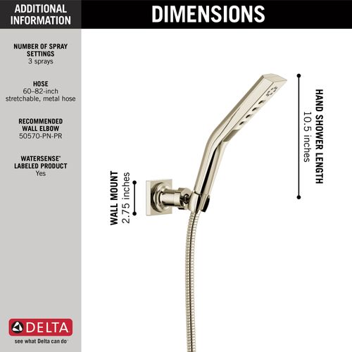 Main product image of H2OKinetic 3-Setting Wall Mount Hand Shower (Lumicoat Polished Nickel), 55799-PN-PR