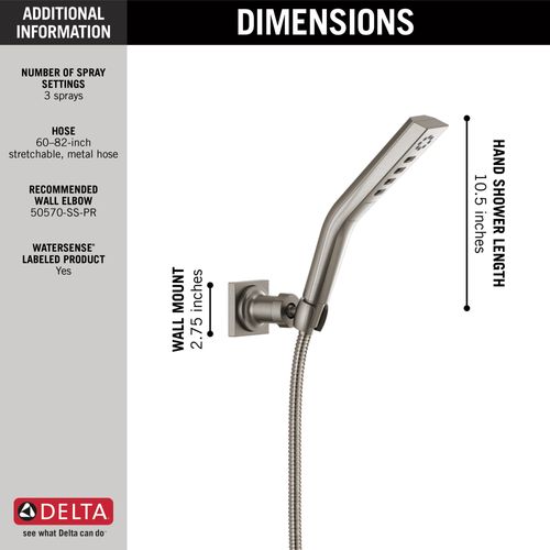 Main product image of H2OKinetic 3-Setting Wall Mount Hand Shower, 1.75 GPM (Lumicoat Stainless), 55799-SS-PR