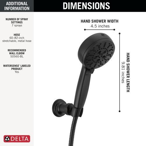 Main product image of 7-Setting Wall Mount Hand Shower with Cleaning Spray, 1.75 GPM (Matte Black), 55884-BL