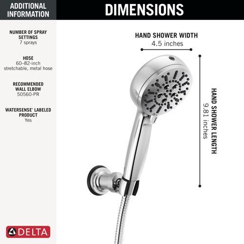 Main product image of 7-Setting Wall Mount Hand Shower with Cleaning Spray, 1.75 GPM (Lumicoat Chrome), 55884-PR