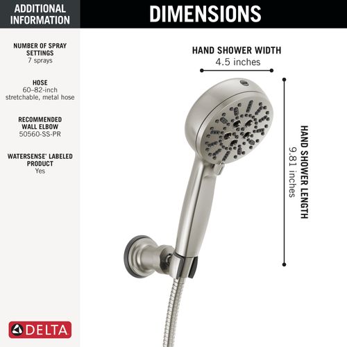 Main product image of 7-Setting Wall Mount Hand Shower with Cleaning Spray, 1.75 GPM (Lumicoat Stainless), 55884-SS-PR