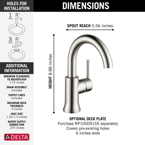 Main product image of Trinsic Single Handle High-Arc Bathroom Faucet (Stainless), 559HA-SS-DST