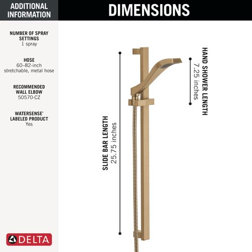 Main product image of Dryden Premium Single-Setting Slide Bar Hand Shower (Champagne Bronze), 57051-CZ