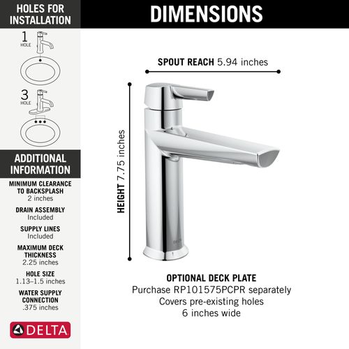 Main product image of Galeon Single Handle Bathroom Faucet, 1.2 GPM (Lumicoat Chrome), 571-PR-MPU-DST