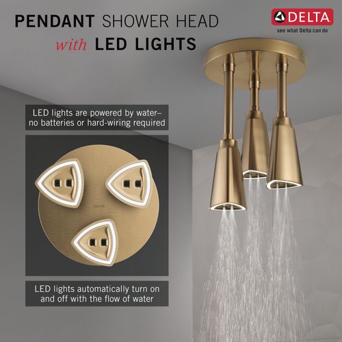 Main product image of H2OKinetic Pendant Raincan Shower Head w/ LED Light (Champagne Bronze), 57140-CZ25-L