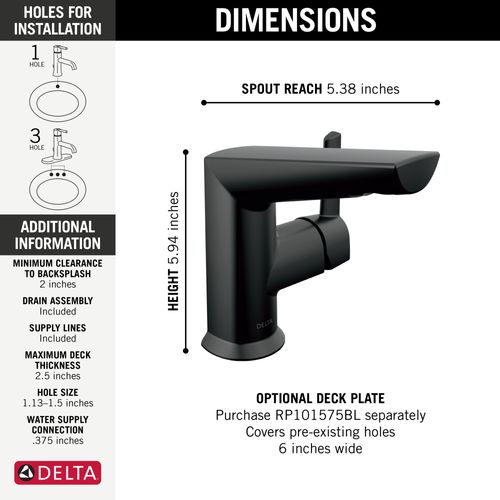 Main product image of Galeon Single Handle Bathroom Faucet, 1.2 GPM (Matte Black), 572-BLMPU-DST