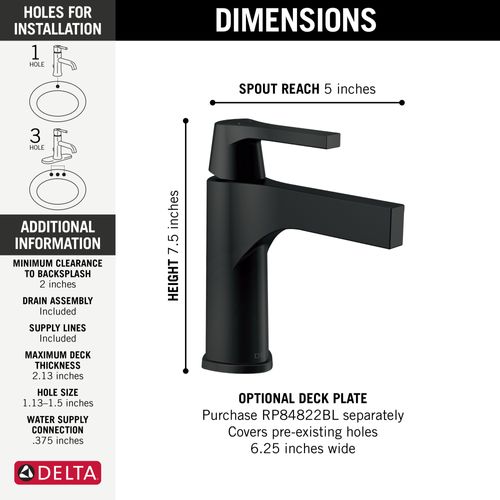 Main product image of Zura Single Handle Bathroom Faucet (Matte Black), 574-BLMPU-DST