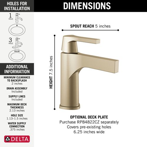 Main product image of Zura Single Handle Bathroom Faucet (Champagne Bronze), 574-CZMPU-DST