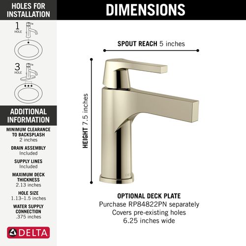 Main product image of Zura Single Handle Bathroom Faucet (Polished Nickel), 574-PNMPU-DST