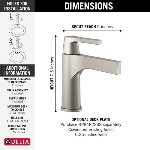 Main product image of Zura Single Handle Bathroom Faucet (Stainless), 574-SSMPU-DST