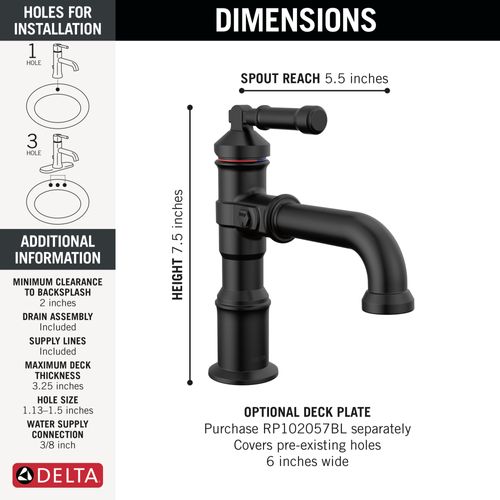 Main product image of Broderick Single Handle Bathroom Faucet, 1.2 GPM (Matte Black), 584-BL-DST