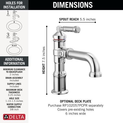 Main product image of Broderick Single Handle Bathroom Faucet, 1.2 GPM (Lumicoat Chrome), 584-PR-DST