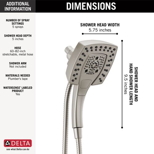 Main product image of H2OKinetic In2ition 5-Setting 2-in-1 Shower, 1.75 GPM (Lumicoat Stainless), 58474-SS-PR