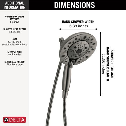 Main product image of H2Okinetic In2ition 5-Setting 2-in-1 Shower, 2.5 GPM (Lumicoat Black Stainless), 58480-KS-PR25-PK