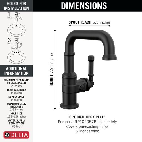 Main product image of Broderick Single Handle Bathroom Faucet, 1.2 GPM (Matte Black), 584SH-BL-DST