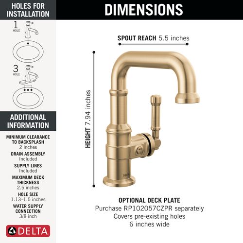 Main product image of Broderick Single Handle Bathroom Faucet, 1.2 GPM (Lumicoat Champagne Bronze), 584SH-CZ-PR-DST
